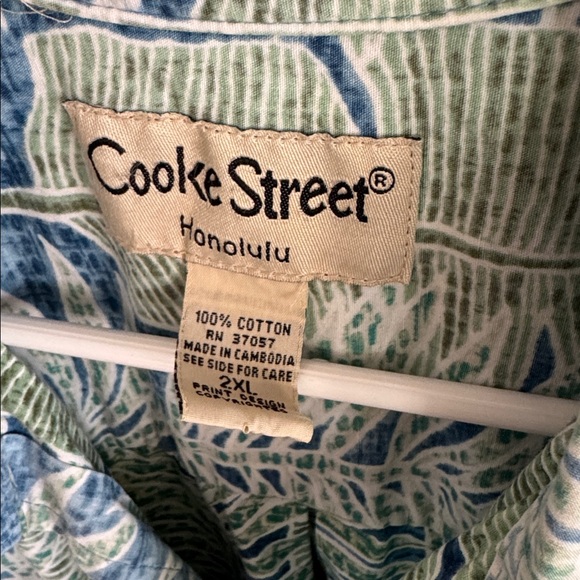 VTG Cooke Street Honolulu Blue & Green Leaf Hawaiian Shirt MINT SZ 2X Cotton - Picture 2 of 4